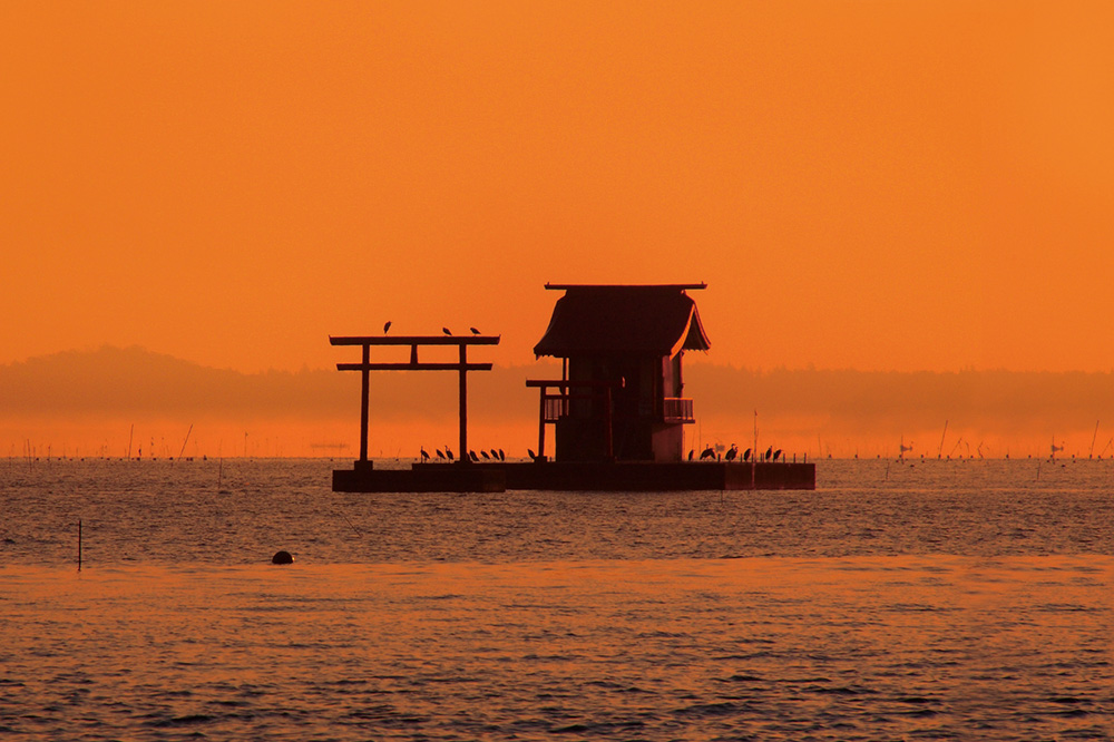 Benten Shrine, in the middle of Lake Akkeshi, built on a natural 